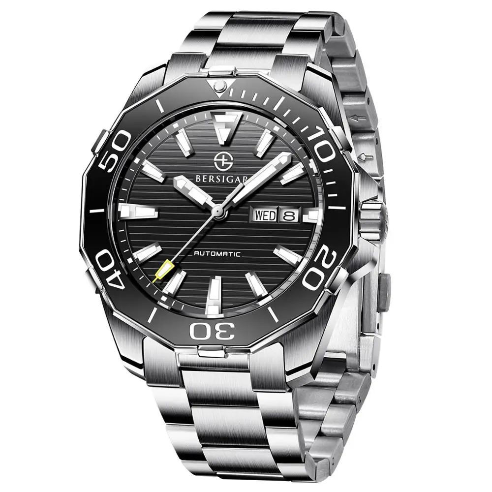 

BERSIGAR Waterproof Automatic Men Mechanical Watches Stainless Steel Business Wrist Watch Japan NH36 Calendar Date Luxury Watch
