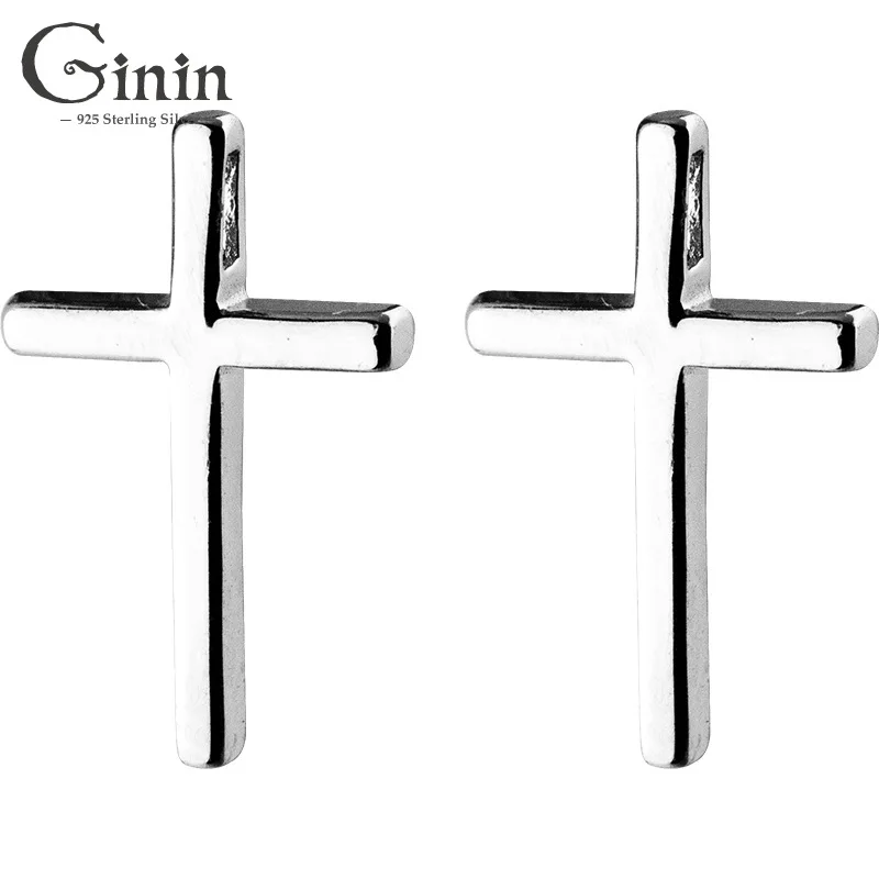 

Ginin Real 925 Sterling Silver Classic Fashion Glossy Cross Sweet Geometric Stud Earrings For Women Party Gift Female Jewelry