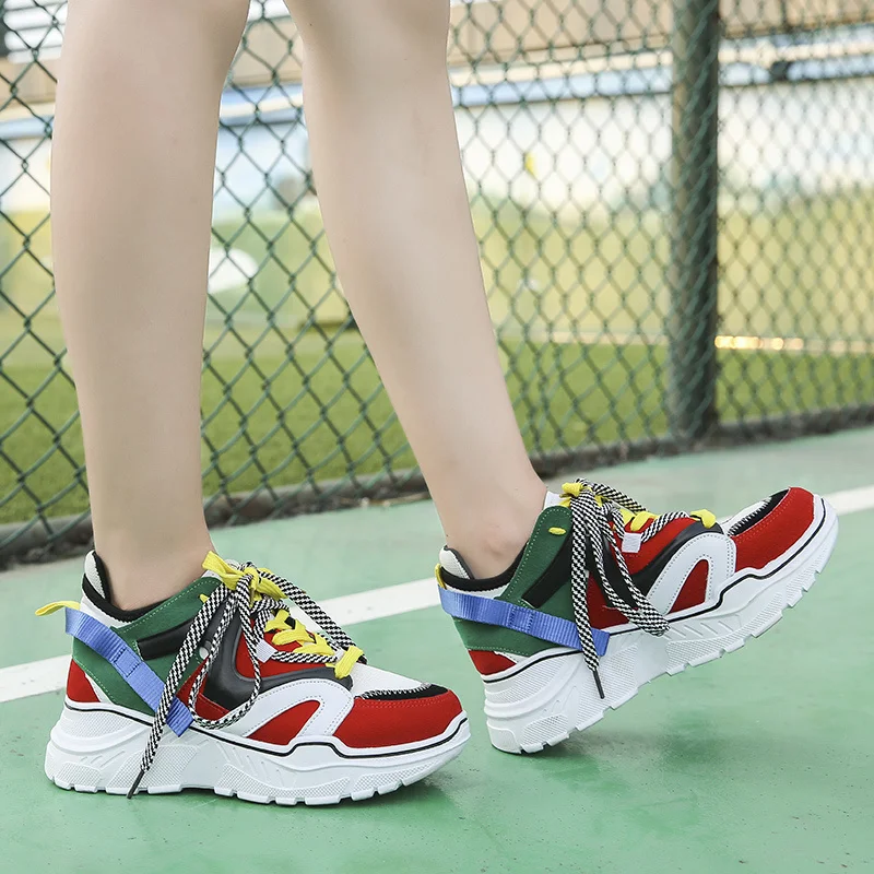 

Женские кроссовки со шнуровкой, Разноцветные Повседневные сетчатые кроссовки на платформе
