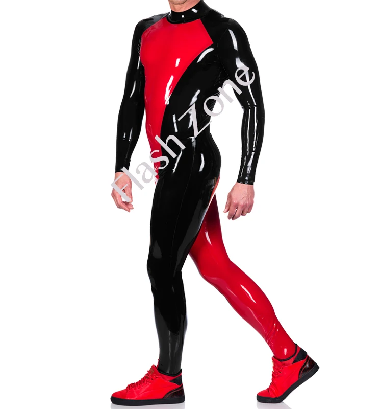 Бесплатная Доставка! Мужские черно-красные латексные комбинезоны модные костюмы
