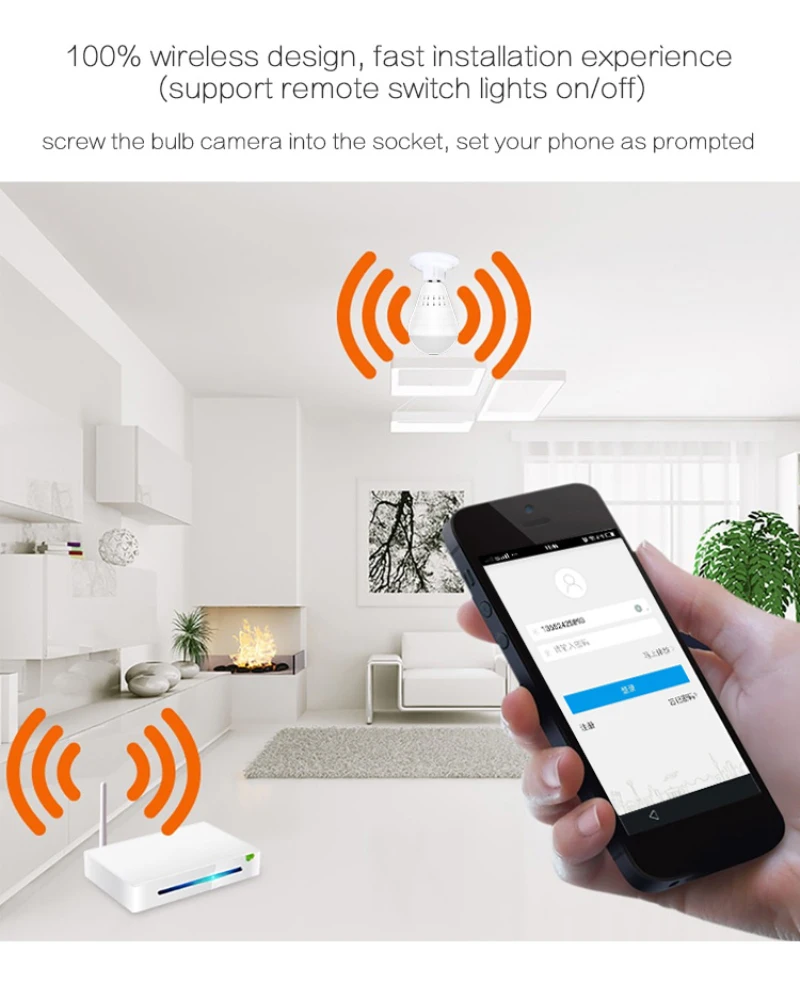 960P Wifi панорамная камера лампа рыбий глаз беспроводная домашняя безопасность видеонаблюдение ночная версия двухстороннее аудио для домашней безопасности