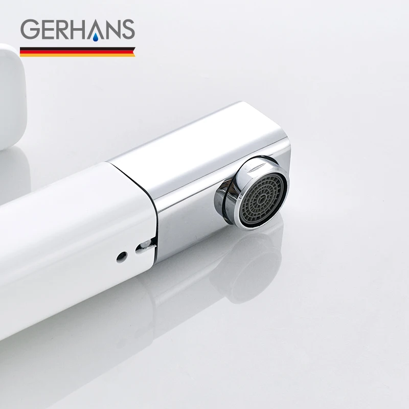 GERHANS Faucet K11016W Смеситель для умывальника с выдвижной лейкой Цвет: Белый+Хром |