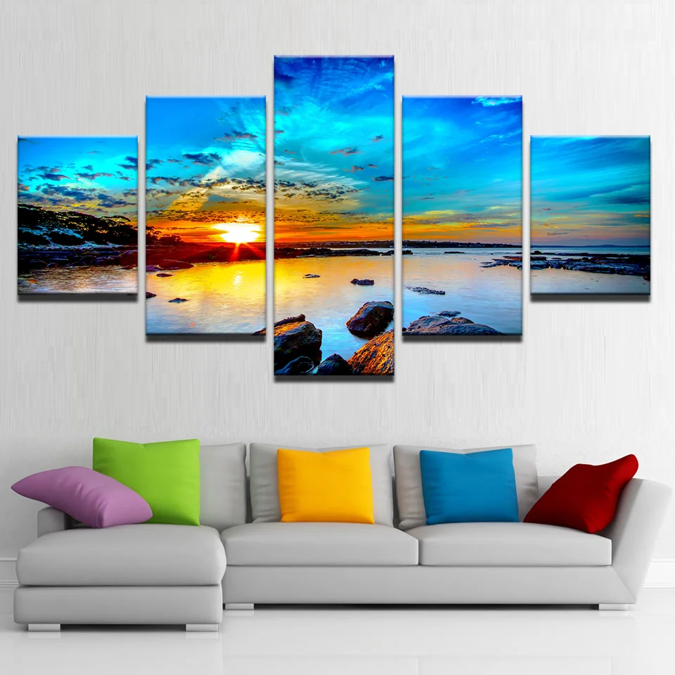 

Pictures Vintage Home Decor 5 Panel Sunrise Paintings On Canvas Posters And Prints On The Modern Home Room Wall Decoration