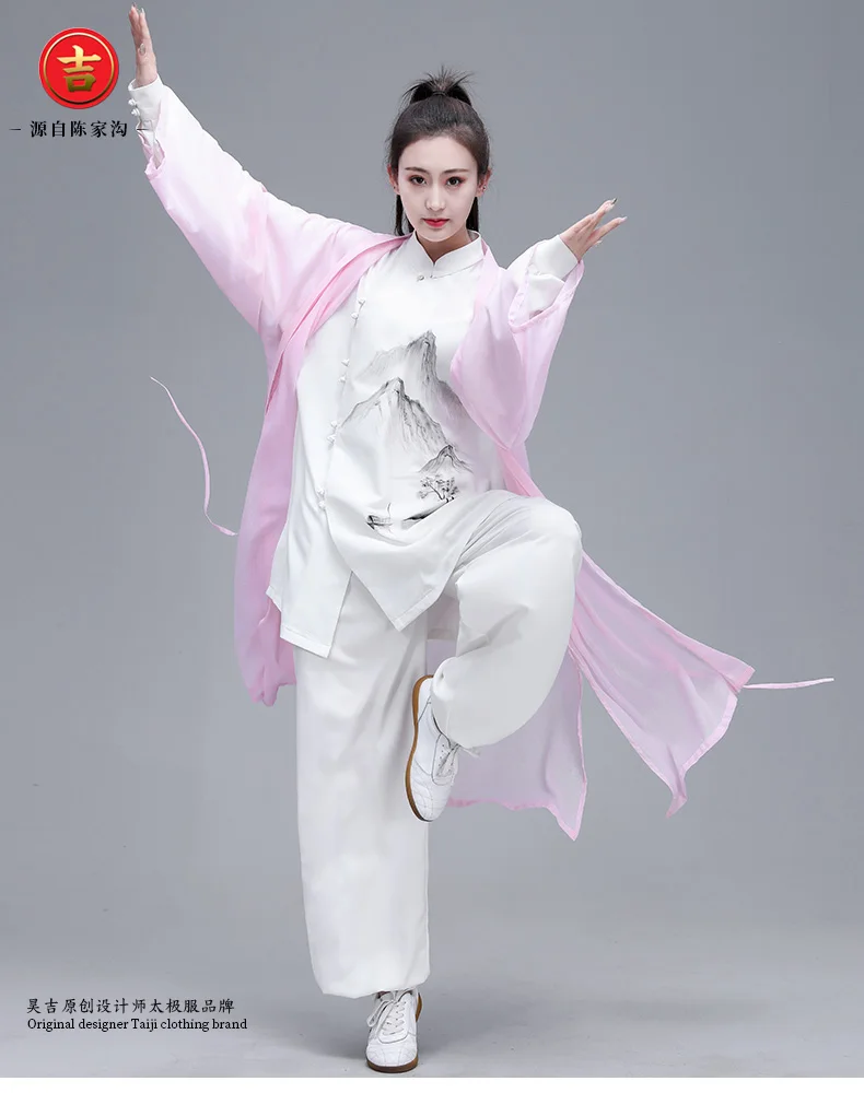 Женский Hanfu Taiji наборы одежды костюм Тан кунг-фу изысканный элегантный тай-чи из трех предметов одежды боевых искусств шаль чернильная живопись