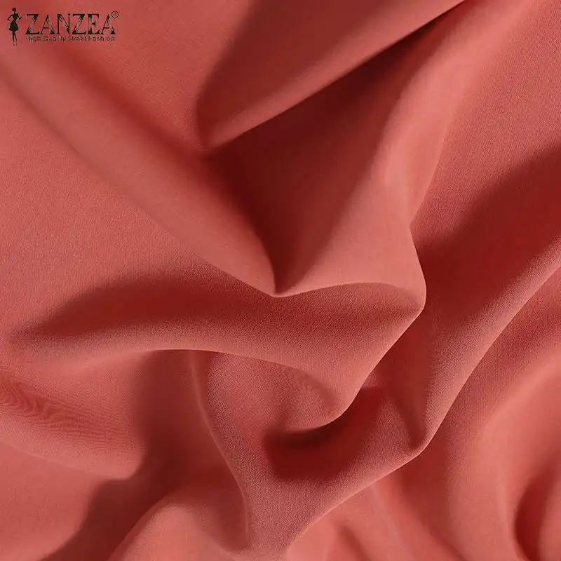 

Womens 2021 Spring Fashion Blouse Lady Irregular V Neck Tunic Puff Sleeves High Low Tops ZANZEA Casual Solid Blusa