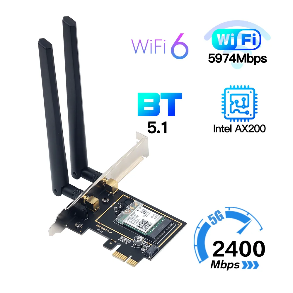 Беспроводная Двухдиапазонная Wi-Fi-карта PCIe 6 3000 Мбит/с Intel AX200 адаптер Bluetooth 5 1