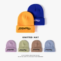 letter embroidery knitted hats for men and women thick autumn and winter woolen hat fashionable capless cap warm knitted hat