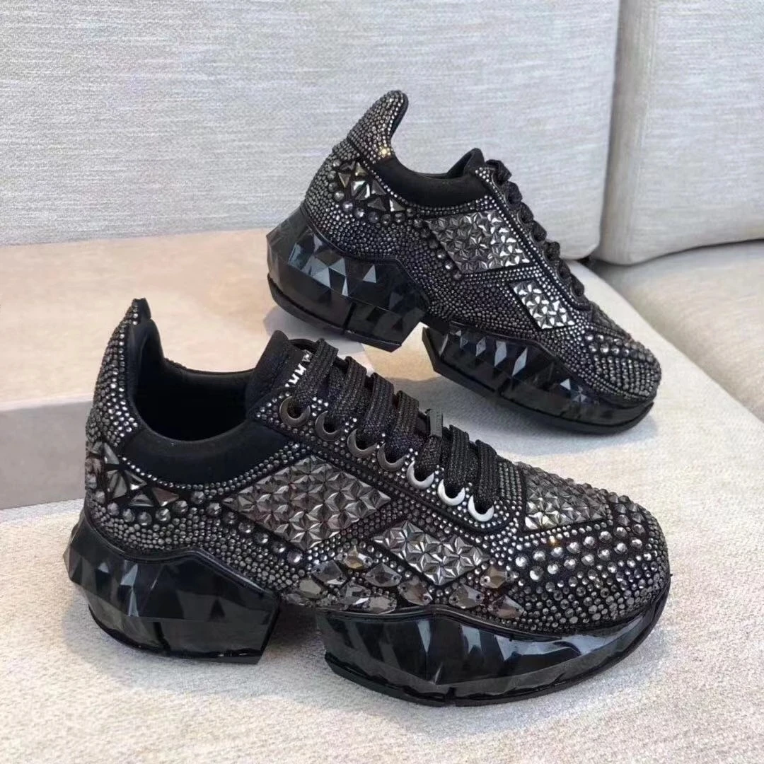 

Rhinestone sneakers ladies transparent soles casual shoes leather shoes ladies casual retro running shoes luxury brand shoes
