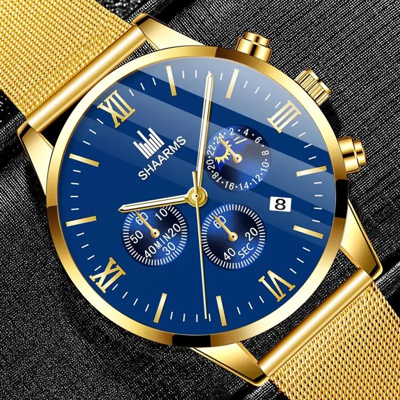 SHAARMS Новое поступление римские цифры часы серебро сетка группа мужские из