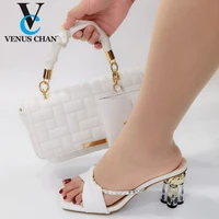 nigeiran 2021 new arrival italian design fashion flower crystal decoration style elegant party shoes and bag set in white color