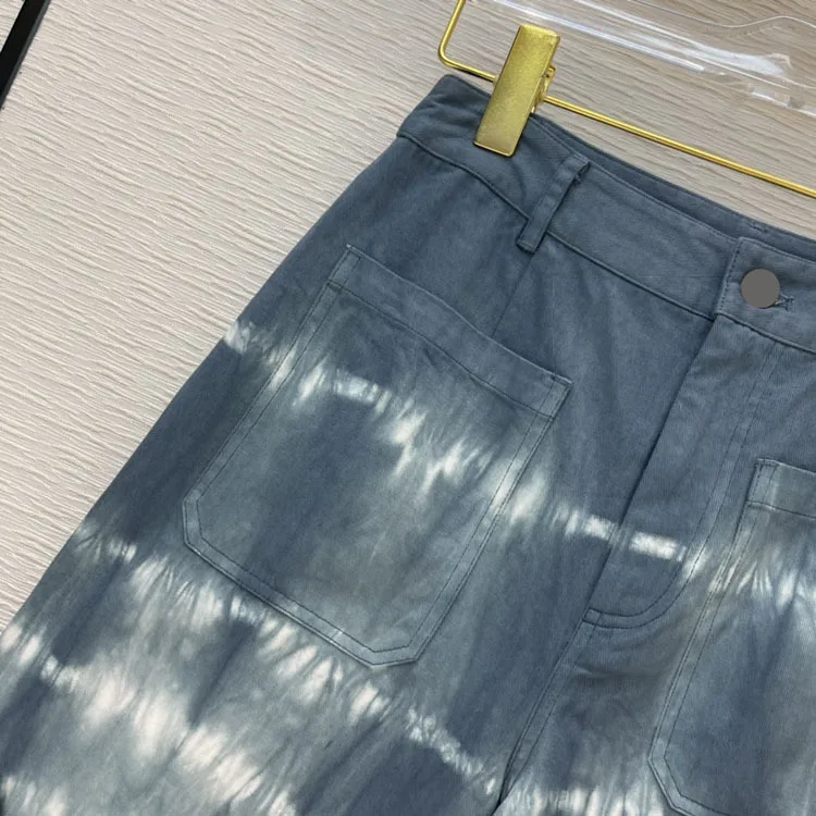 spring and summer 2021 women's new retro art tie-dye printing gradient high waist straight jeans