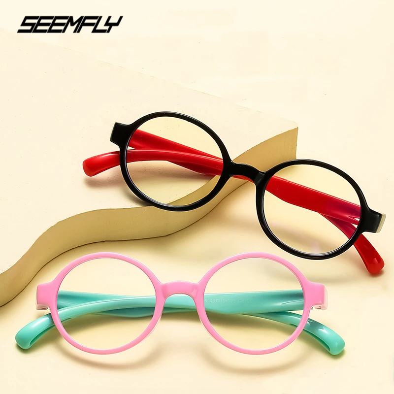 

Seemfly New Children Anti Blue Rays Glasses Boys Girls Silicone Soft Frame Kids Reading Goggle Eyewear Candy Color Flat Mirror
