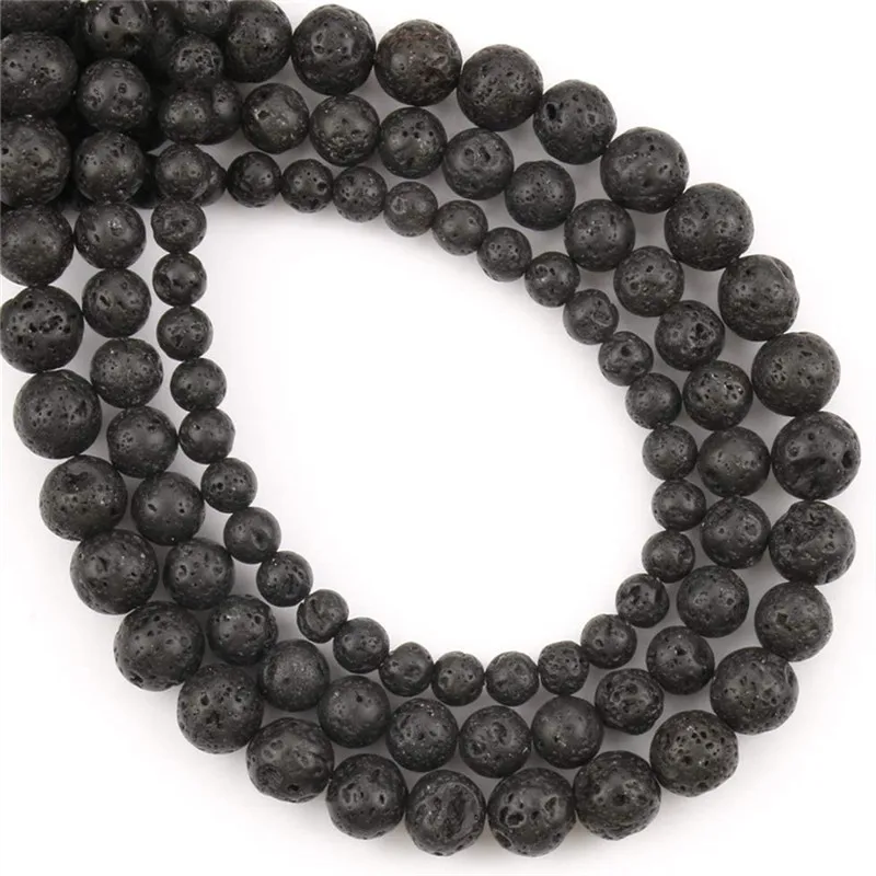 

Black Volcanic Lava Loose Spacer Bead Bracelet Necklace Making Beads