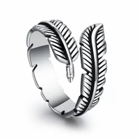 retro silver metal punk high quality personality feather arrow open mens and womens ring jewelry thai silver is not allergic