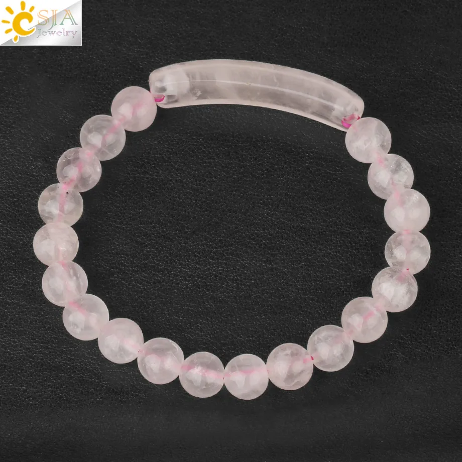 Rose Quartz CSJA Натуральный Камень Strand браслет для женщин 8 мм Исцеление розовый кварц зеленый авантюрин Прямоугольник Бар Простой Бисероплетение Браслеты G296 - Окраска металла: Rose Quartz