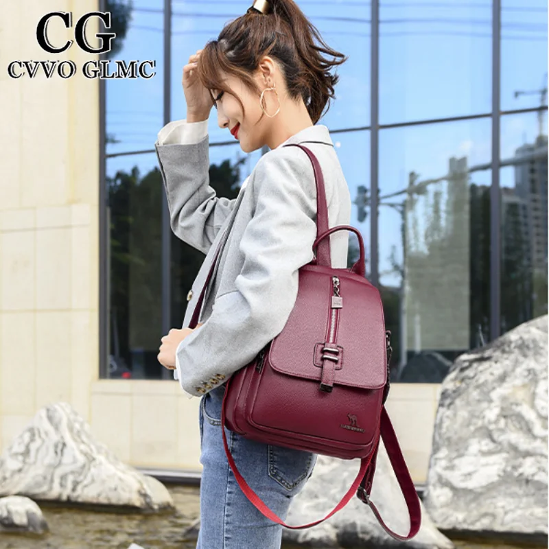 

Cvvo Glmc Women Backpack Designer high quality Leather Women Bag Fashion School Bags Multifunction Large Travel Backpacks