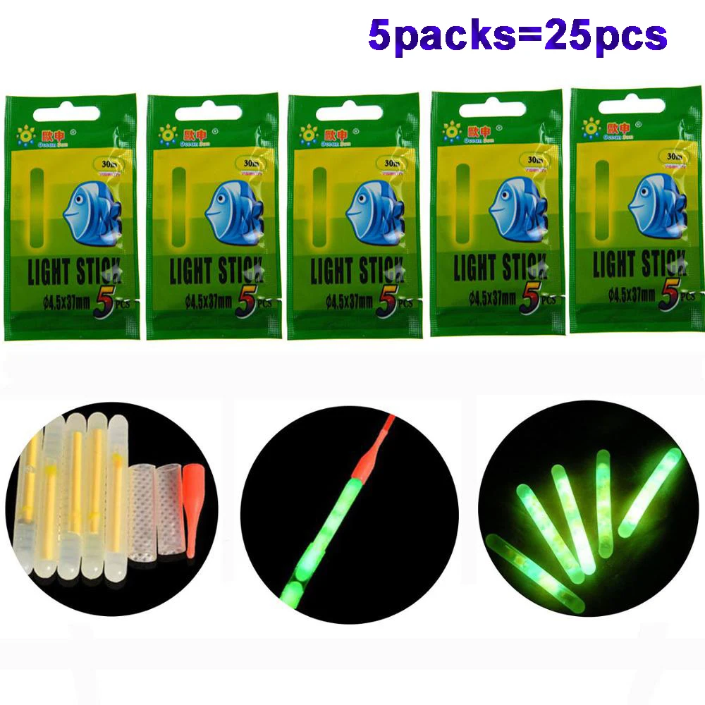 

5Packs 25pcs Green Luminous Night Tackle Fluorescent Lightstick Glow Stick Fishing Float Light Sticks