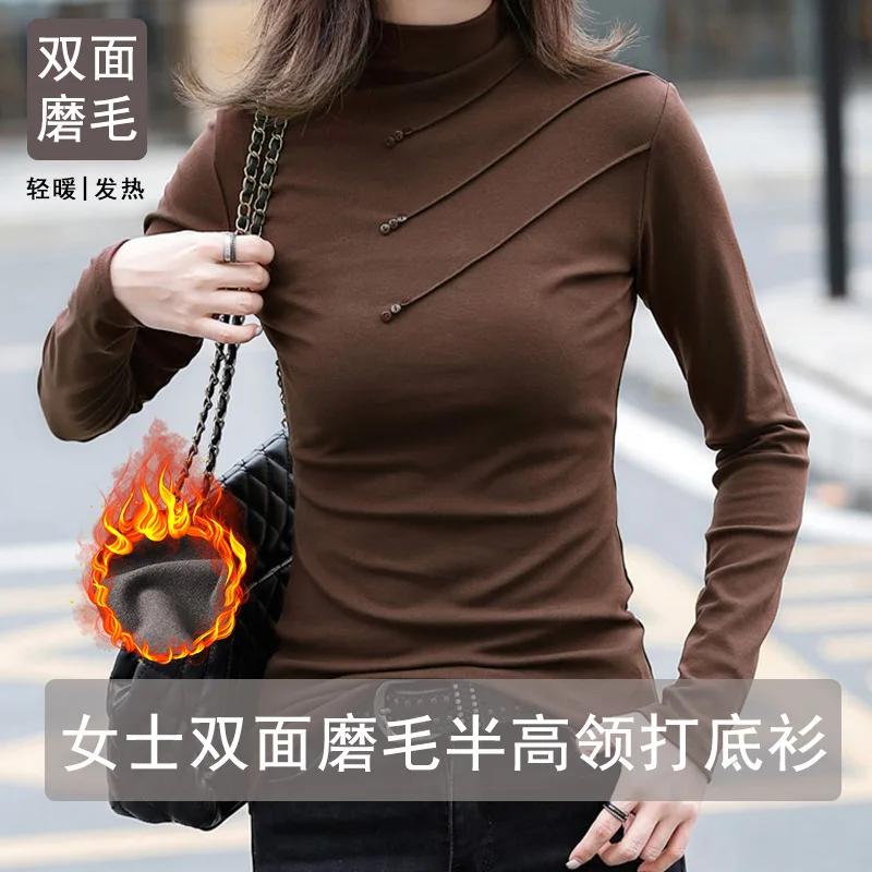 

WOMEN t SHIRT Double-sided velvet half-high collar bottoming shirt women AUTUMN and winter 2020 new FASHION t-shirt WOMEN TOPS