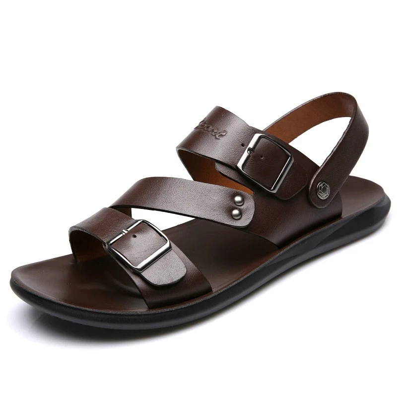 

Outdoor Men's Sandals Summer Genuine Leather Sandals Men Original Breathable Sandals Footwear Soft Leather Metal Men Slippers