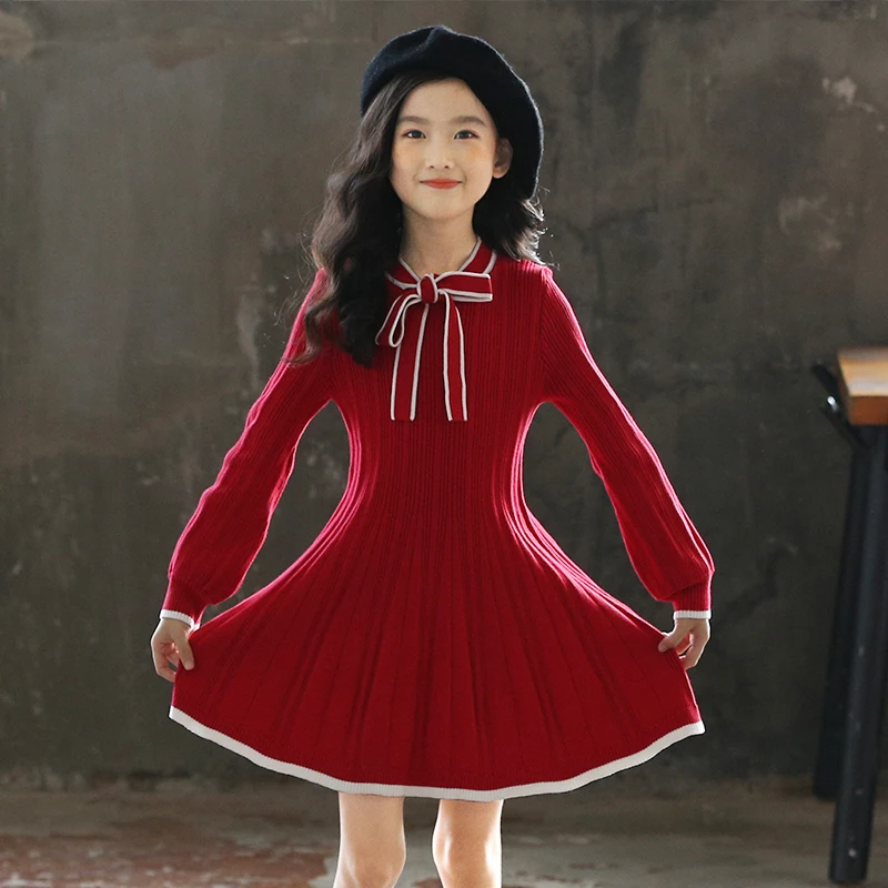Kids Baby Girls Sweaters Dress New Year Knitted Pullover Casual Long Sleeve Children's Knitwear Tops For 4 6 8 9 12 14 Years | Детская