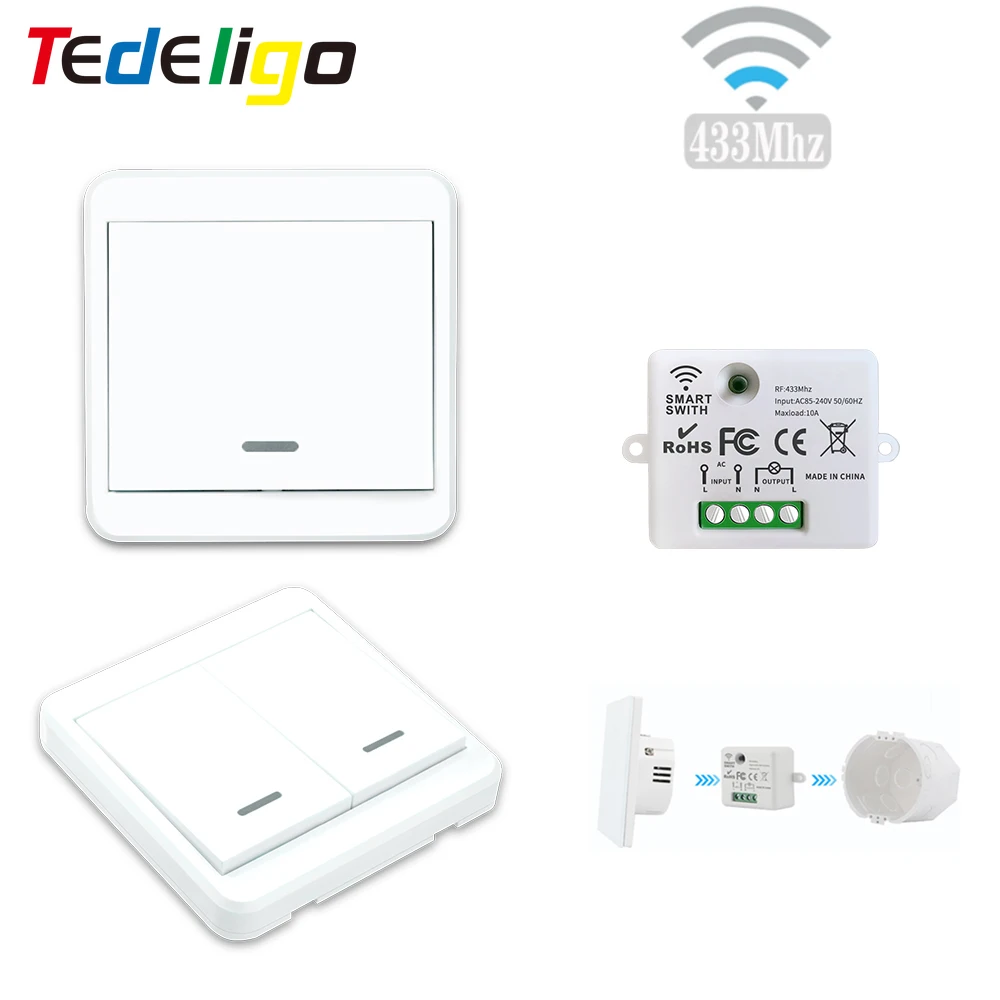 

Light Switch Push Button Remote Control Wireless Wall Panels Switch Mini Remote Relay 220v 10a for Home Improvement Electric