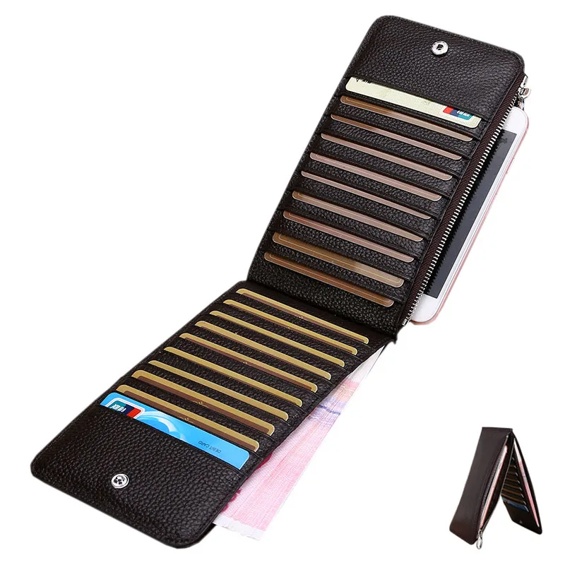 Мужской тонкий вместительный кожаный Длинный кошелек для карт