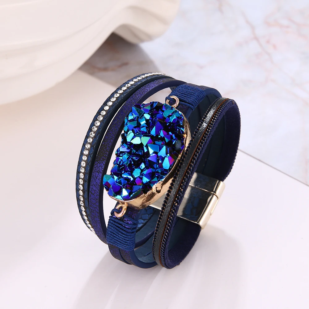Vienkim большие каменные браслеты со стразами браслеты для женщин Bijoux массивные несколько слоев кожаный браслет женские ювелирные изделия