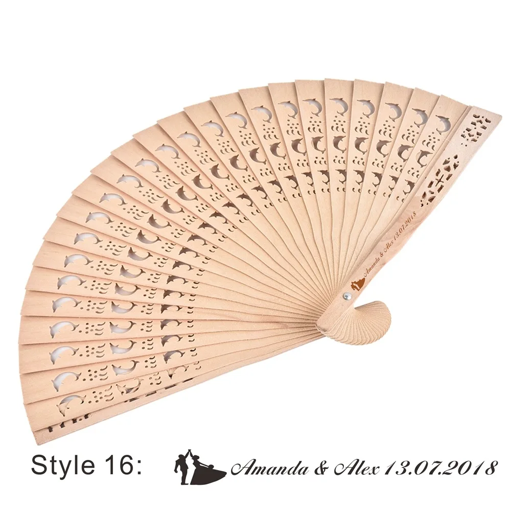 Style16 50 шт. Персонализированная гравировка на дереве складной ручной вентилятор деревянный складной Дельфин вентиляторы вечерние украшения свадебный подарок детский душ - Цвет: Style16
