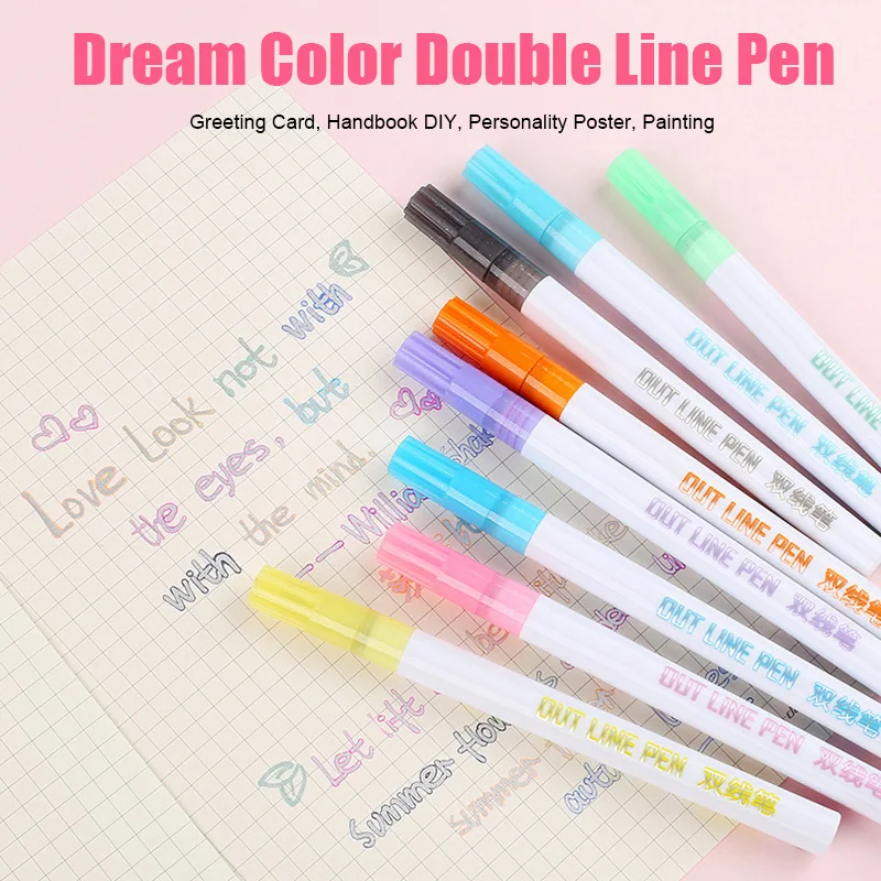 

8 Colors / Set Gift Card Writing Double Line Drawing Pens Outline Pen Stationery