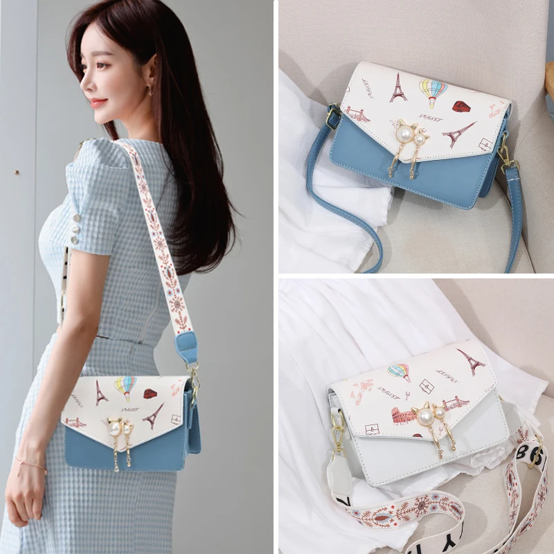 

DN Cute Shoulder Bag for Women's Bag Crossbody Kawaii Envolope Design Cute Casual Cartoon Doodle Pattern Panelled Individuality
