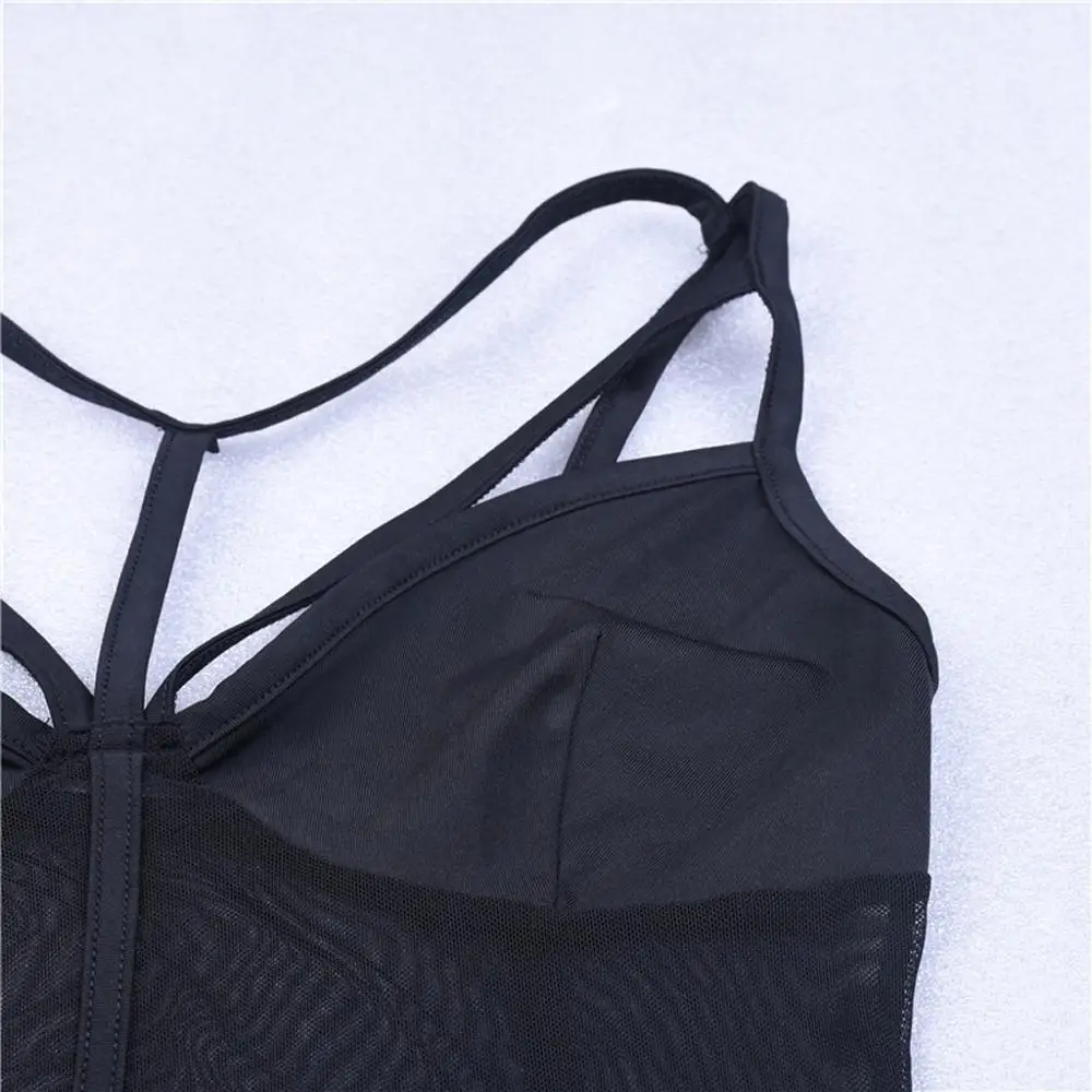 Mesh Women Jumpsuits Sexy Perspective Skinny Solid Color Sleeveless Clubwear Bodysuits Overalls monos de fiesta 2020 New Hot E |