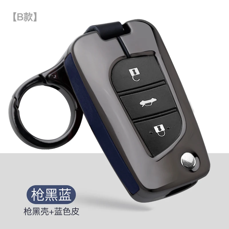 C-black blue Кожаный чехол для ключей из цинкового сплава, подходит для Toyota Crown Camry Auris Corolla Avensis Verso Yaris Aygo Scion TC IM аксессуары - Название цвета: C-black blue