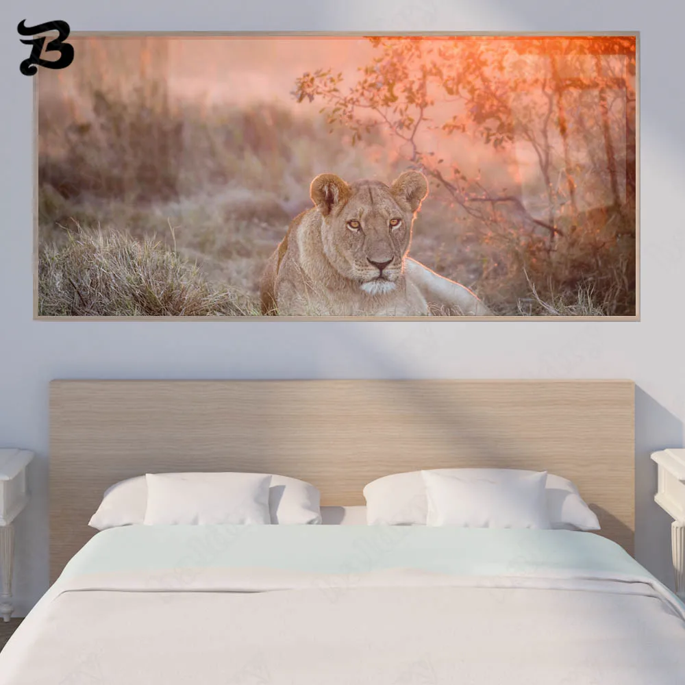 

Canvas Painting Wall Art Modern Animals Grassland Lions Scenery Canvas Posters and Prints for Living Room Home Wall Decoration