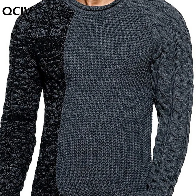 

2020 Men's Fashion Solid Color Autumn Knit O-Neck Long Sleeve Spliced Sweaters Casual Slim Fit Pullover Tops