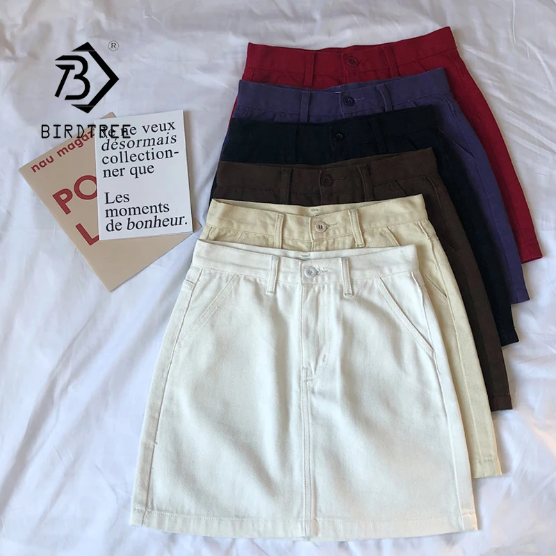 

Women Fashion Spring Summer High Waist Jeans Skirts Casual A-Line Mini Denim Skirt Six Candy Color B11901X