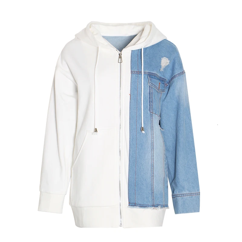 Женский джинсовый свитер с капюшоном TWOTWINSTYLE осенне-зимний длинным рукавом