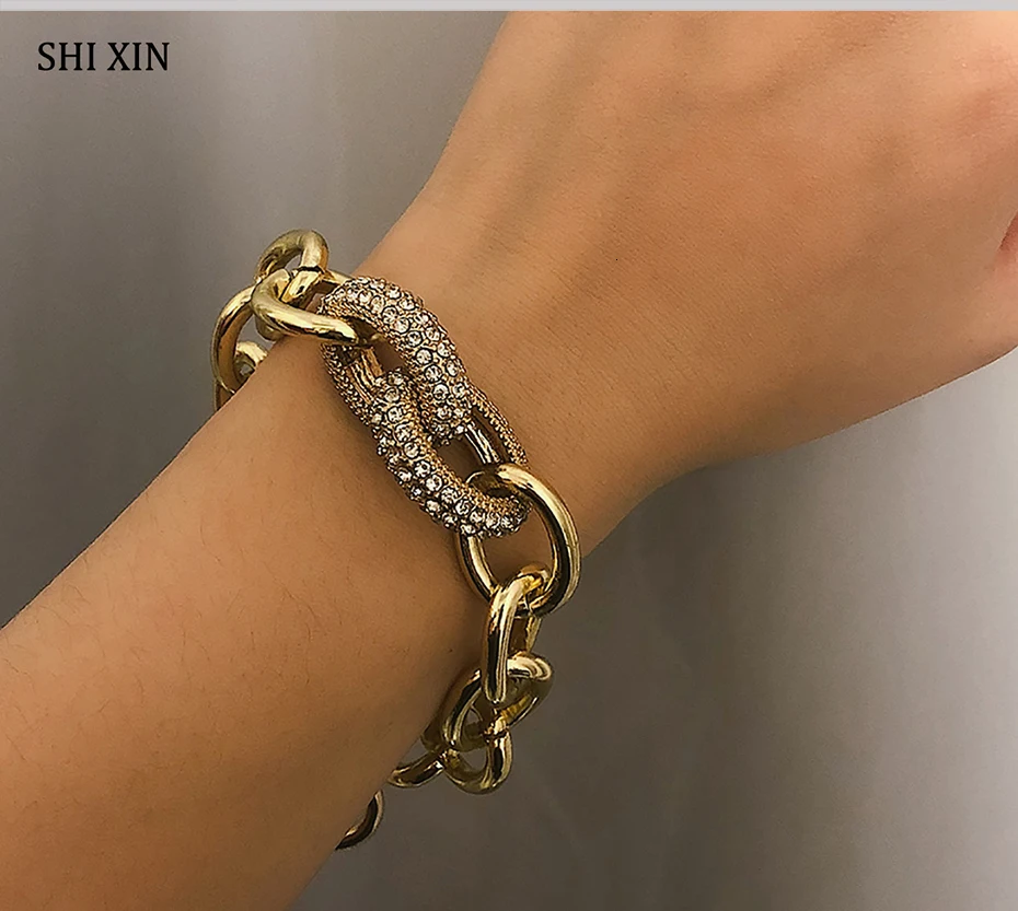 SHIXIN, панк, кубинская цепочка, Золотой/Серебряный браслет, браслет, роскошный браслет с подвесками для женщин/девушек, Кристальный браслет, бохо, ручная бижутерия
