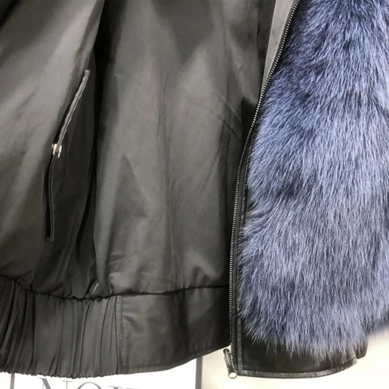 

rf1948 Long Sleeve Woman's Real Fox Fur Coat Reversible Genuine Leather Oversize Zipper Natural Fur Jacket