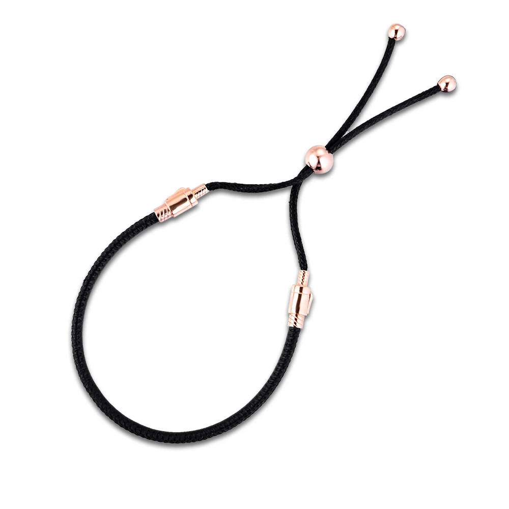 

ROSE BLACK LEATHER SLIDING BRACELET Rose Gold Jewelry Bracelets for Woman Fits 925 Silver Beads & Charms Jewelry Making