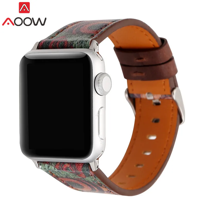 Винтажный кожаный ремешок для часов Apple Watch 38 мм 42 мм красный цветочный принт для женщин и мужчин сменный мужской т-браслет ремешок для iwatch 1 2 3