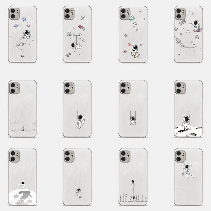 

Cute Cartoon Astronaut Phone Case Lambskin Leather For iphone 12 11 8 7 6 XR X XS PLUS MINI PLUS PRO MAX Shockproof