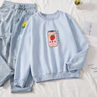 Толстовка Женская хлопковая с клубничным принтом и круглым вырезом