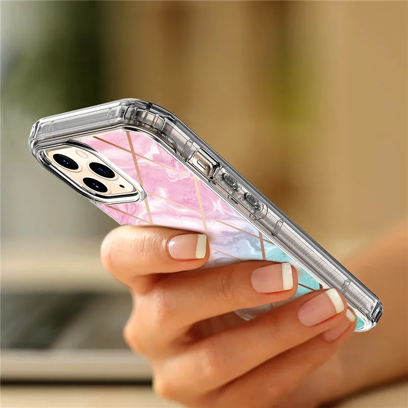 Защитный чехол для iPhone 12 Pro max 360 с геометрическим рисунком мрамор PC + TPU бампер
