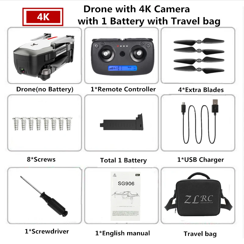 W10 4K 1B Travle Bag SG906 Дрон GPS с 5G wifi 4K камера бесщеточный Квадрокоптер селфи Дроны с камерой HD VS SJRC F11 PRO E520S B4W - Цвет: W10 4K 1B Travle Bag