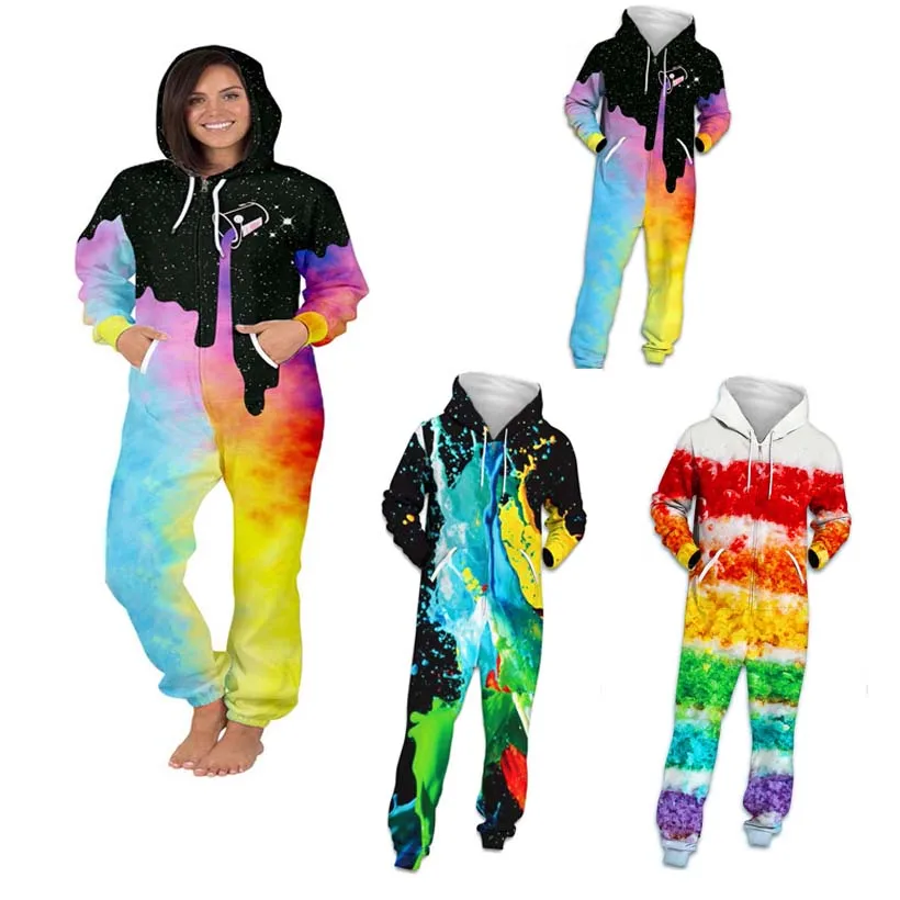 Женский Осенний комбинезон с капюшоном взрослый 3D принт длинный рукав костюм