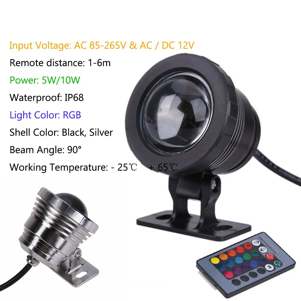 10 Вт Водонепроницаемый RGB светодиодный подводный светильник погружной Садовый
