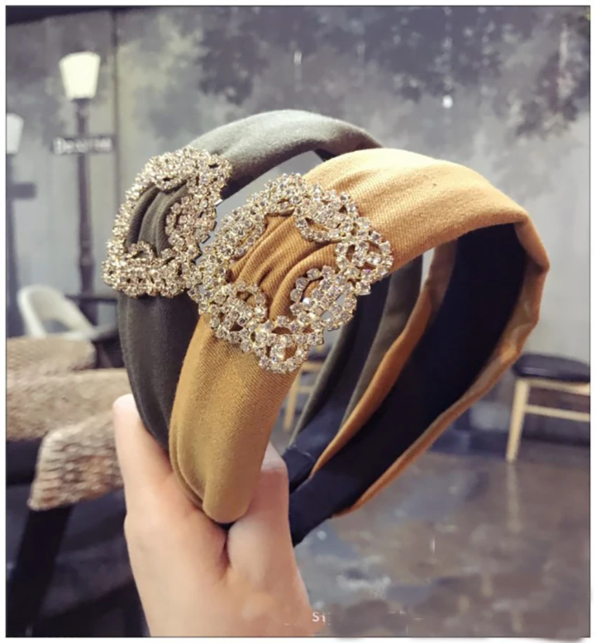 

Fashion Woman High-end Boutique Hair Accessories Flash Drill Solid Color Fabric Wide Side Lady girl hair accessoires