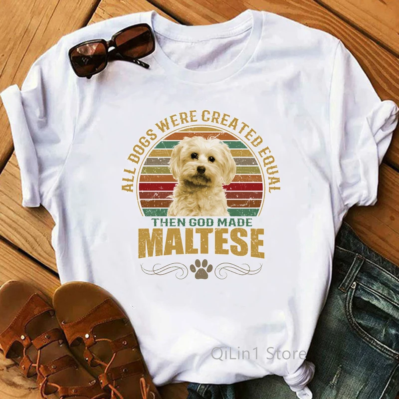 

Maltese Print Graphic T Shirts Women Summer White T-Shirt Femme Casual Short Sleeve Summer Top Dog Lover Birthday Gift Clothes