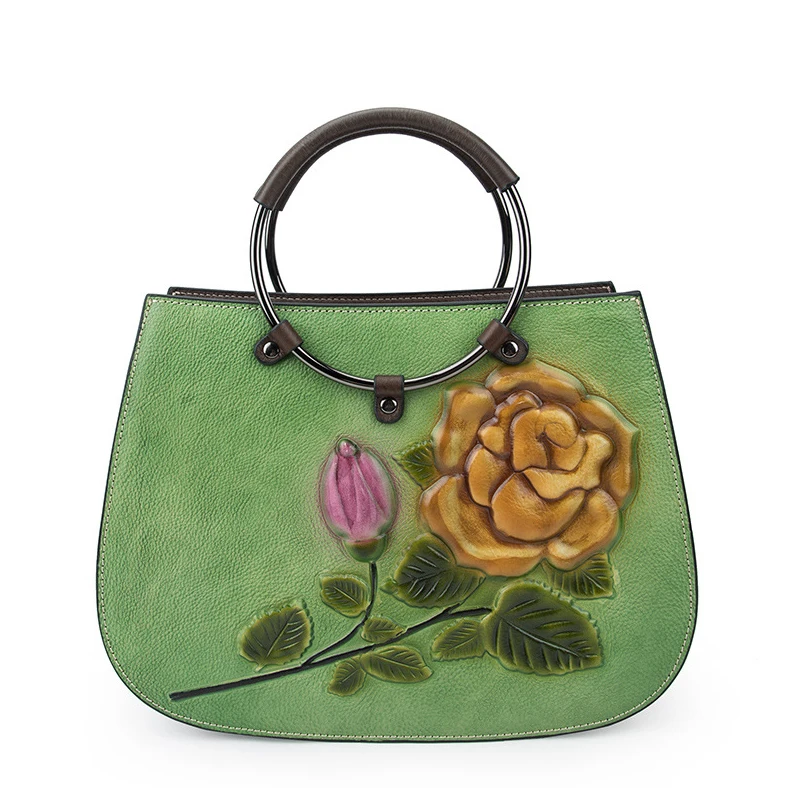 

2020 New Genuine Leather Retro Bag Fashion Women HandBags Embossing Design Shoulder Bag Large Capacity Brush Lady Cross Body Bag