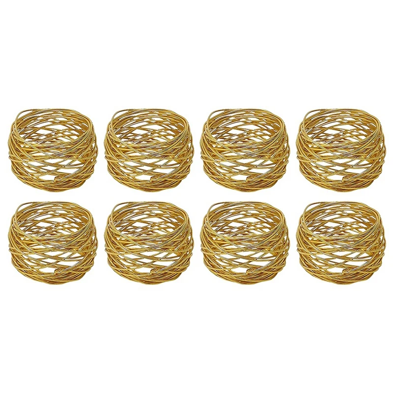 

Golden Round Mesh Napkin Rings- Set Of 8 For Weddings Dinner Parties Or Every Day Use